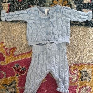 Janie and Jack Light Blue Cable Knit Kids Matching Set